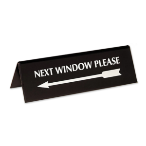 Pyramid Style "Next Teller" Arrow Sign, Silver on Black