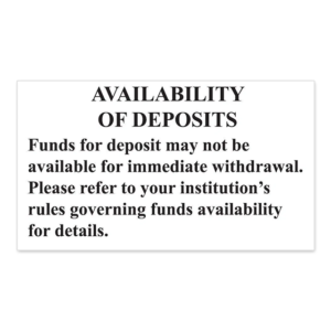 Availability of Deposits Decal, 3" X 2"