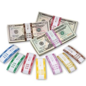 Pre-Glued Currency Straps, 20# White - Yellow - $1000