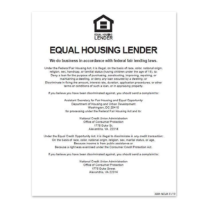 NCUA Version, Single-Sided 11" x 14", White Background with Black Lettering, Laminated Poster